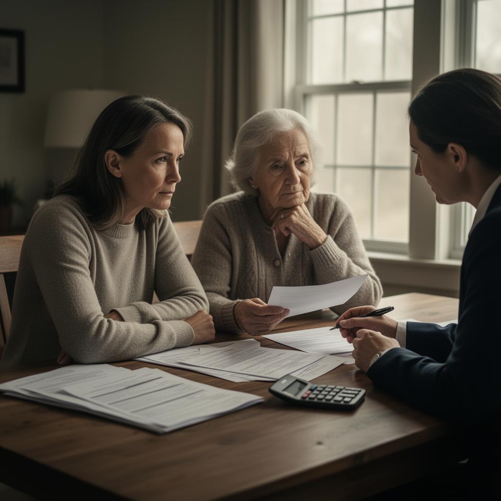 Family discussing final expense insurance with a licensed advisor at the kitchen table.
