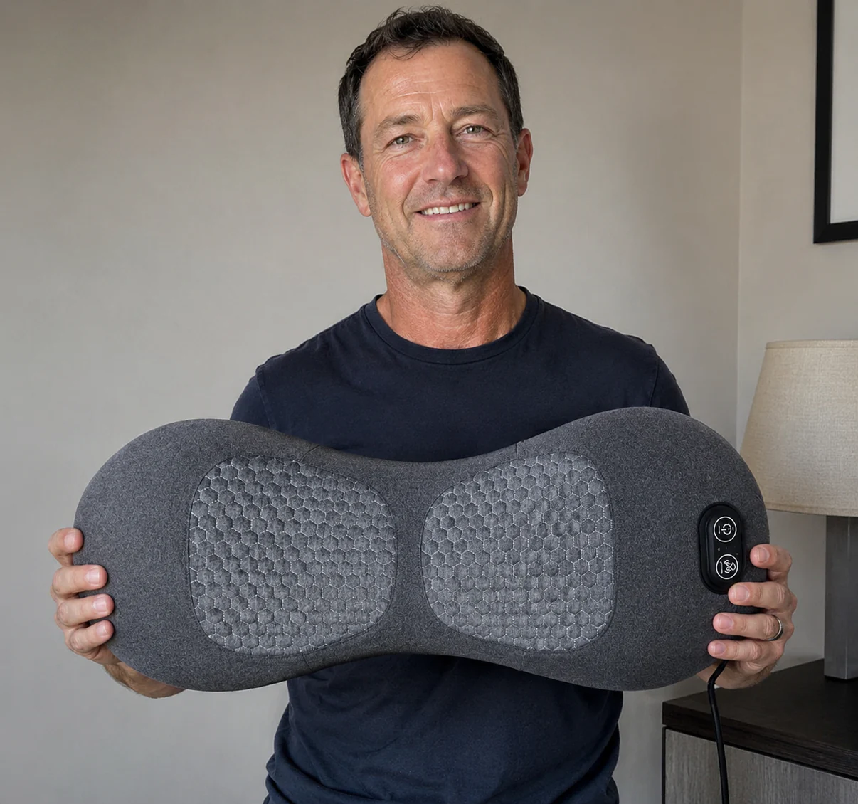 Adult holding the Orevive SpineEase at-home back comfort device