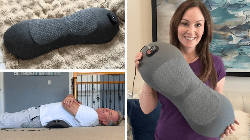 Orevive SpineEase at-home back comfort device shown in a calm bedroom setting