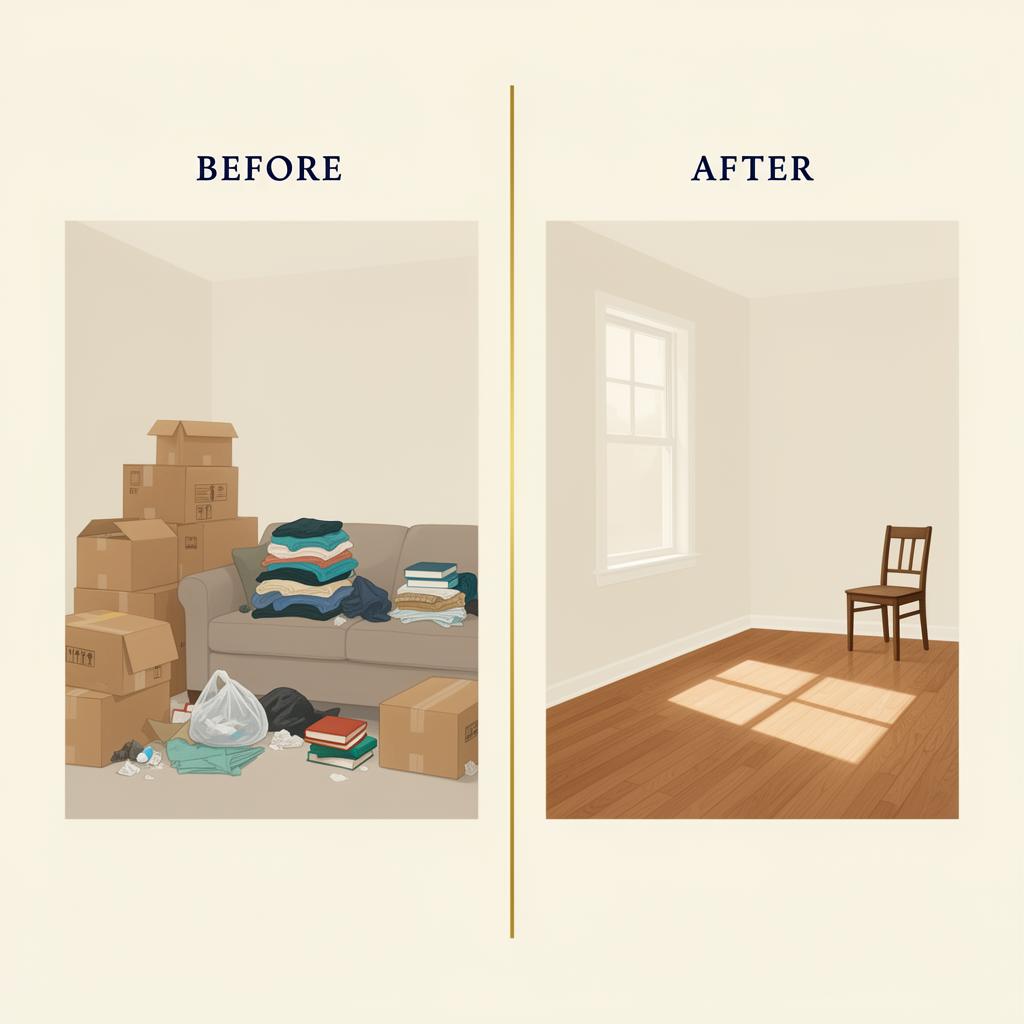 Before and after illustration of a Level 3 hoarder cleanup project