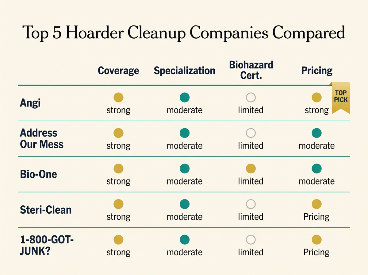 Comparison infographic of the top 5 hoarder cleanup companies in the United States