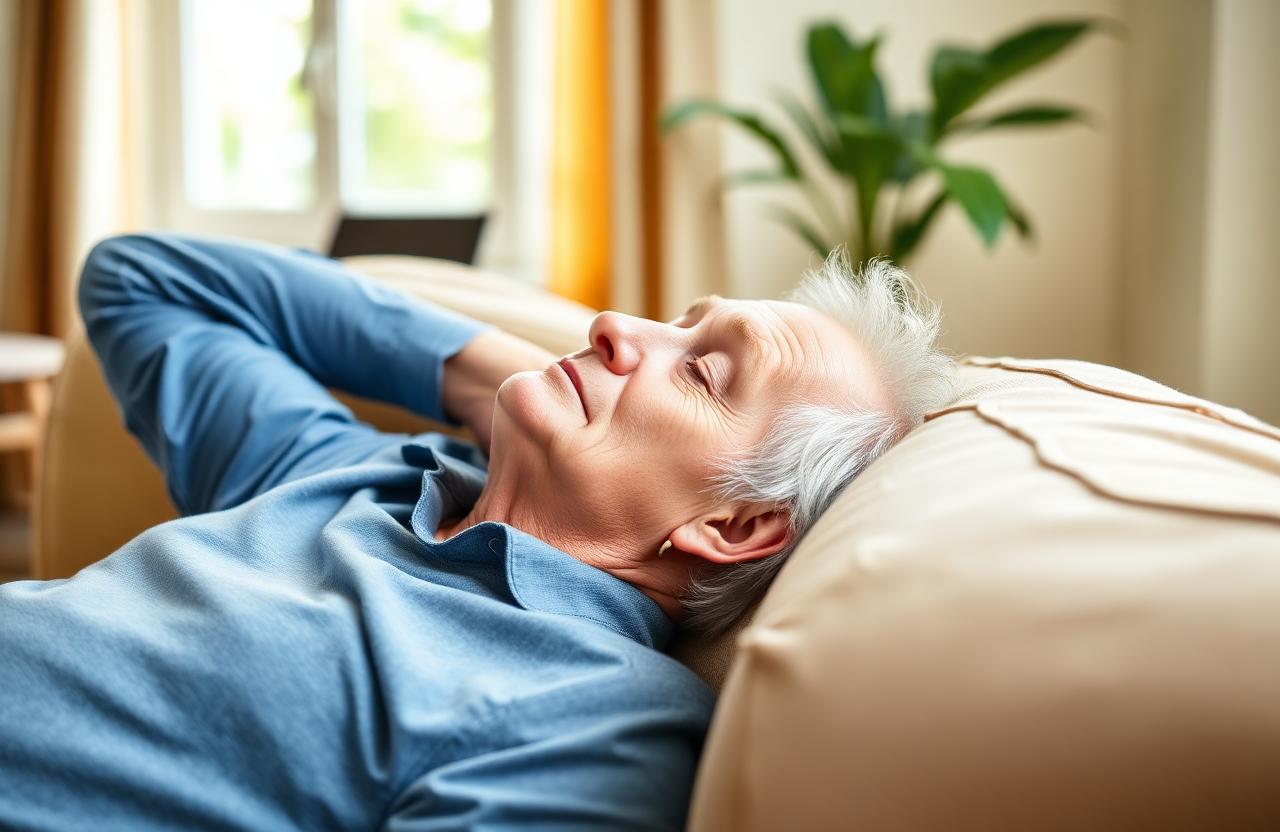 Older adult relaxing comfortably at home — typical Orevive SpineEase audience