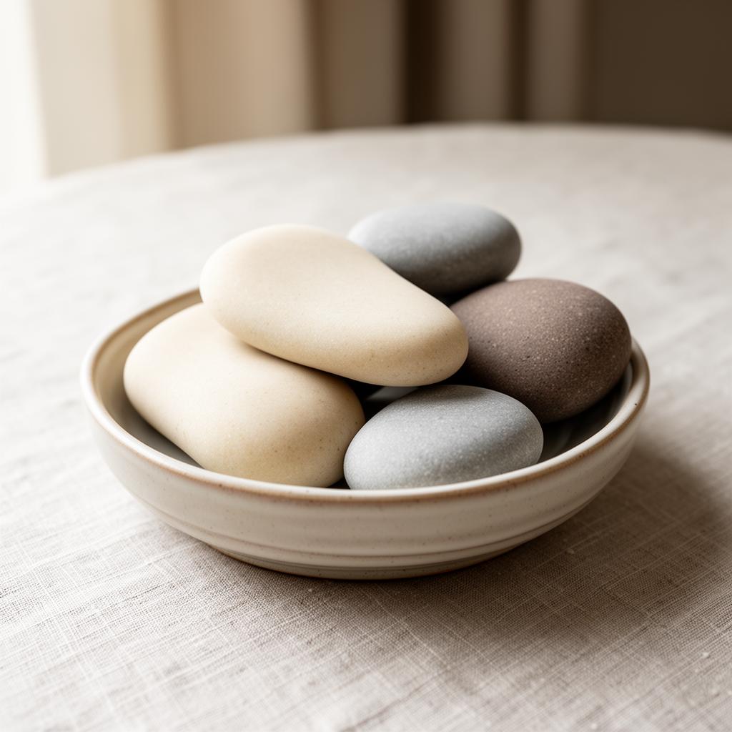 Parting Stone solidified remains example — smooth memorial stones in a calm ceramic dish
