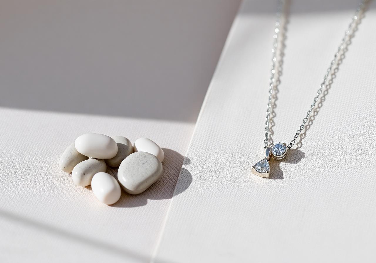 Parting Stone vs memorial diamond comparison — cremation stones beside a tasteful memorial diamond pendant